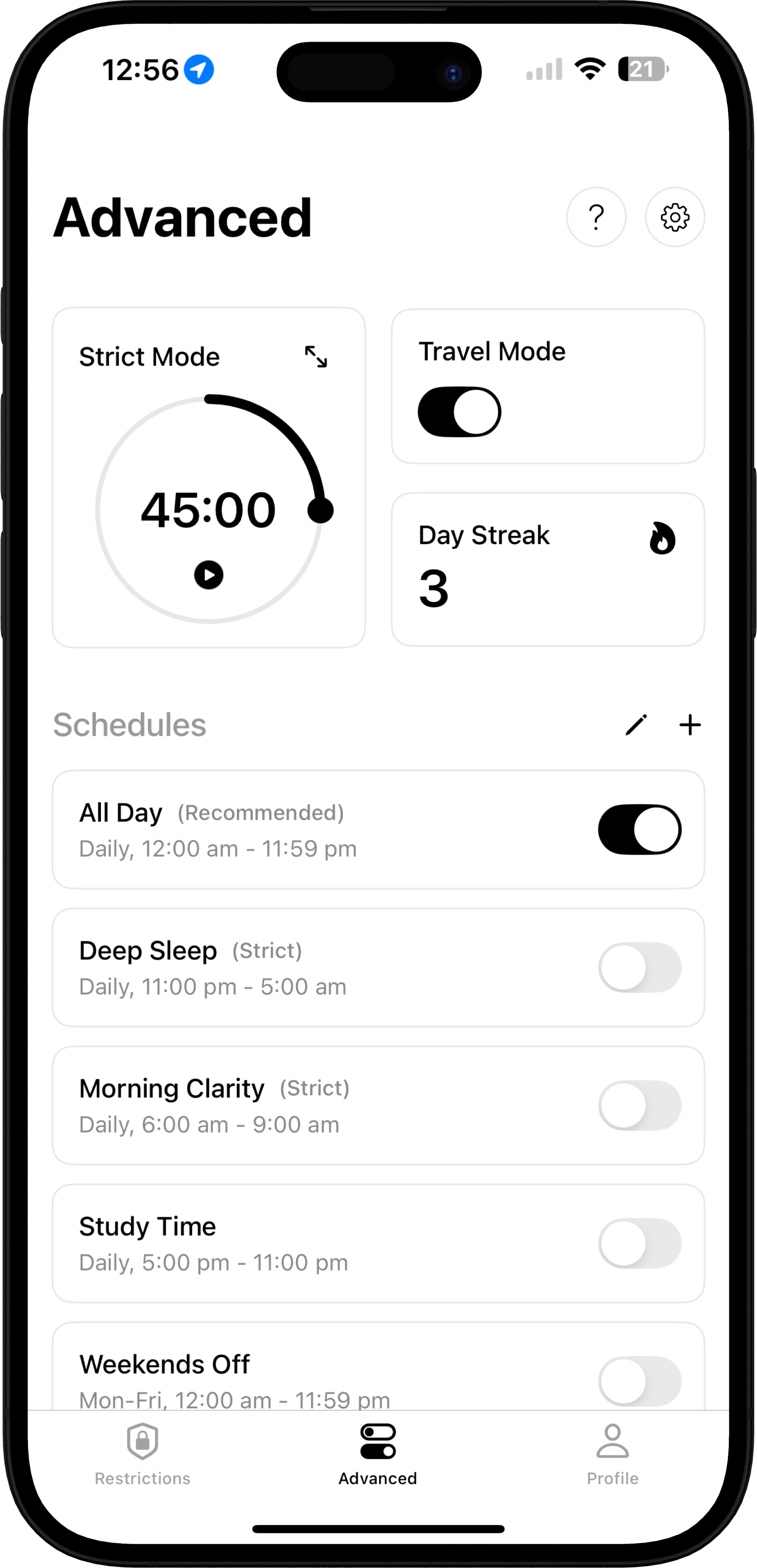 iPhone screenshot of Breaktime app
